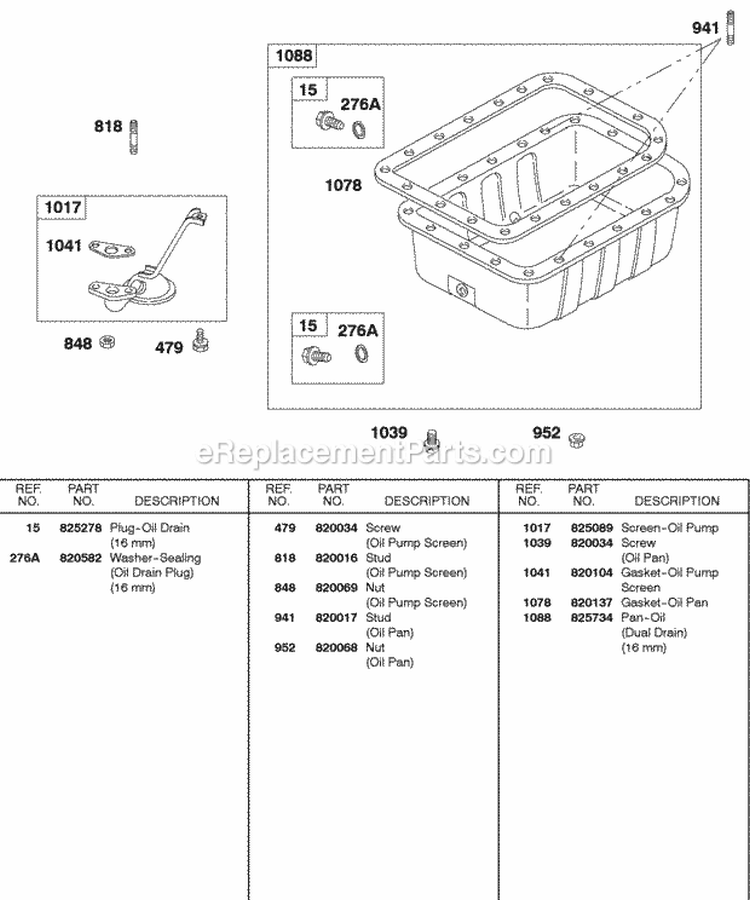Oil Pan Oil Pump Screen Diagram and Parts List for 581447-0375-E2  Briggs and Stratton Engine